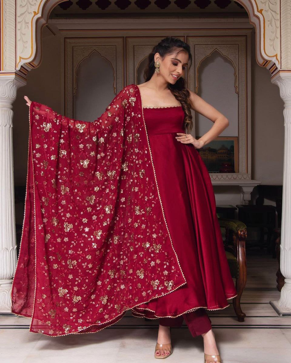 Deep Crimson Silk Anarkali Set-serann
