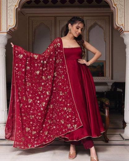Deep Crimson Silk Anarkali Set-serann