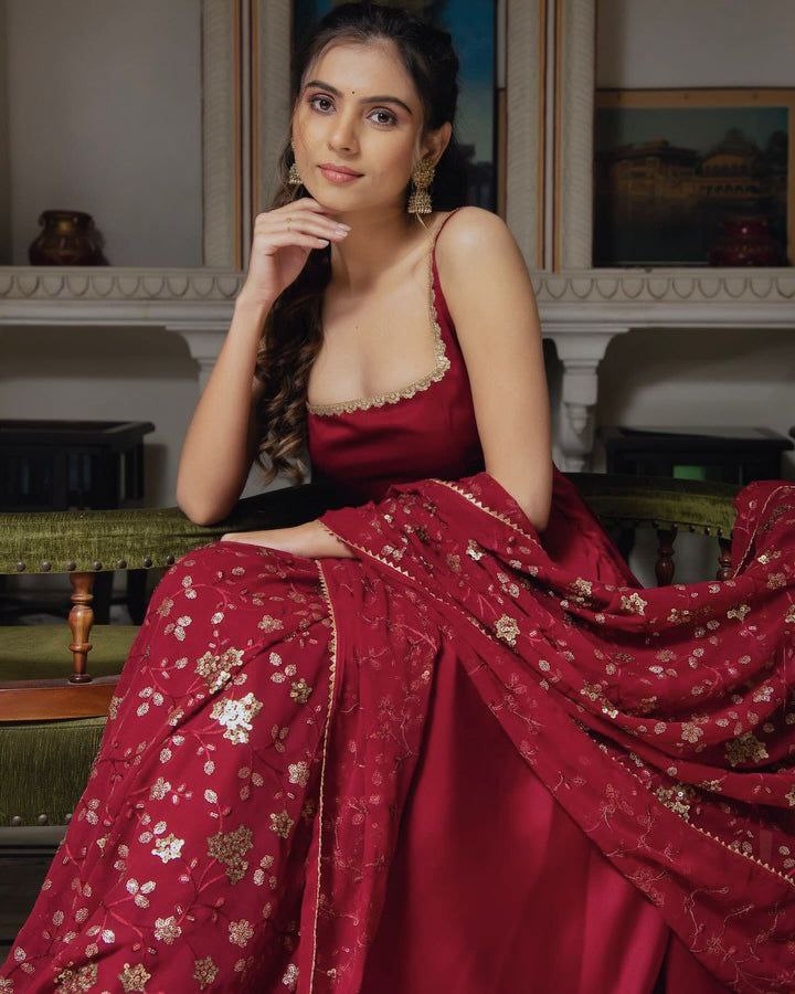 Deep Crimson Silk Anarkali Set-serann