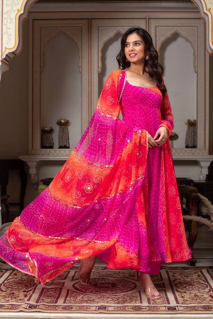 Vibrant Bandhani Printed Anarkali Set-serann