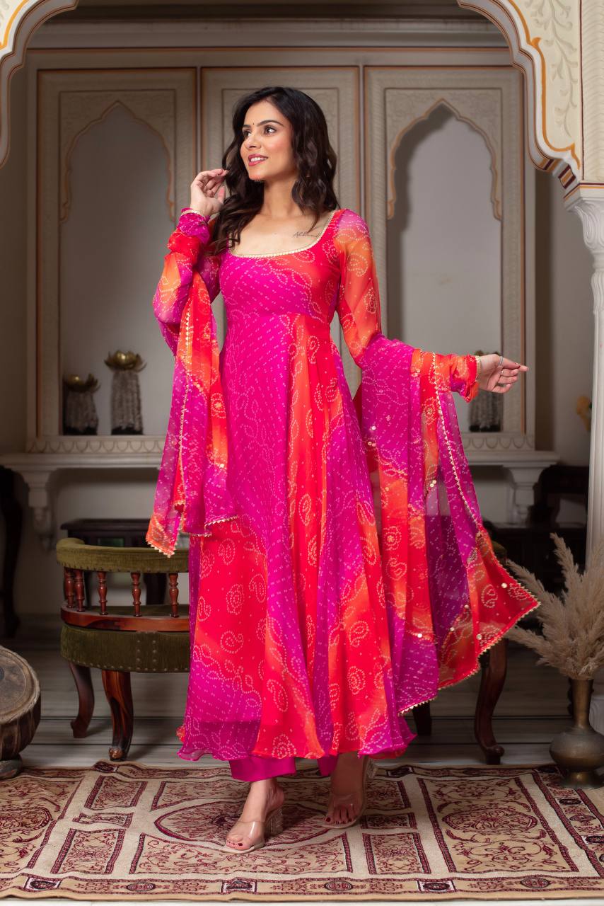 Vibrant Bandhani Printed Anarkali Set-serann
