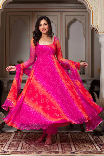 Vibrant Bandhani Printed Anarkali Set-serann