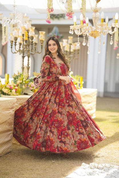 Autumn Flora Printed Anarkali Set-serann