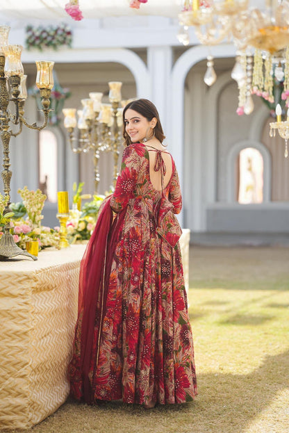 Autumn Flora Printed Anarkali Set-serann