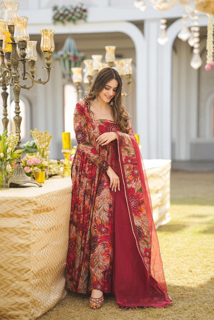 Autumn Flora Printed Anarkali Set-serann