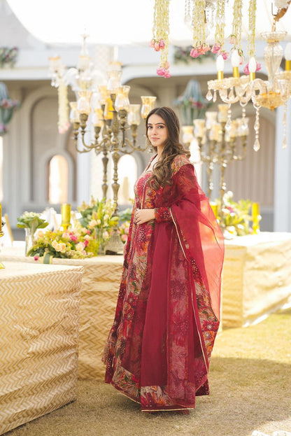 Autumn Flora Printed Anarkali Set-serann