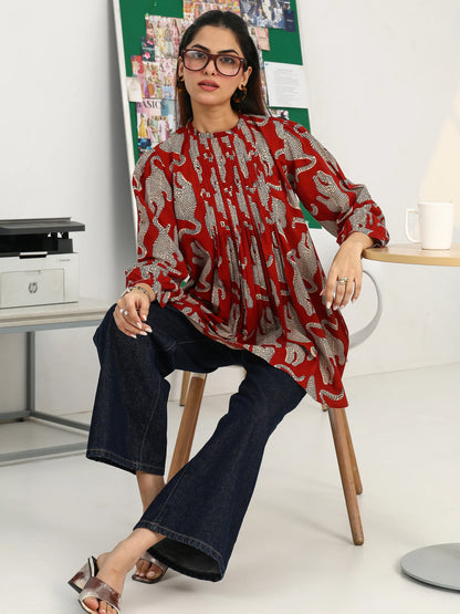rust-tribal-printed-cotton-blend-straight-kurti