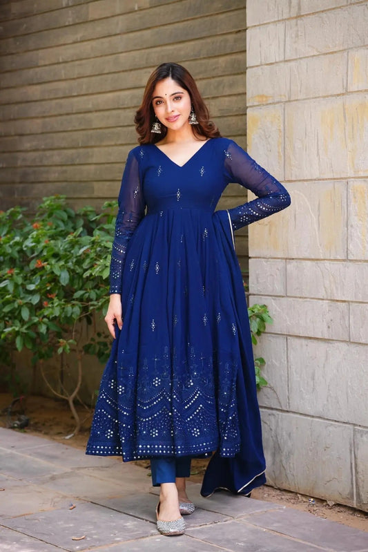 Royal Indigo Georgette Anarkali Set-serann
