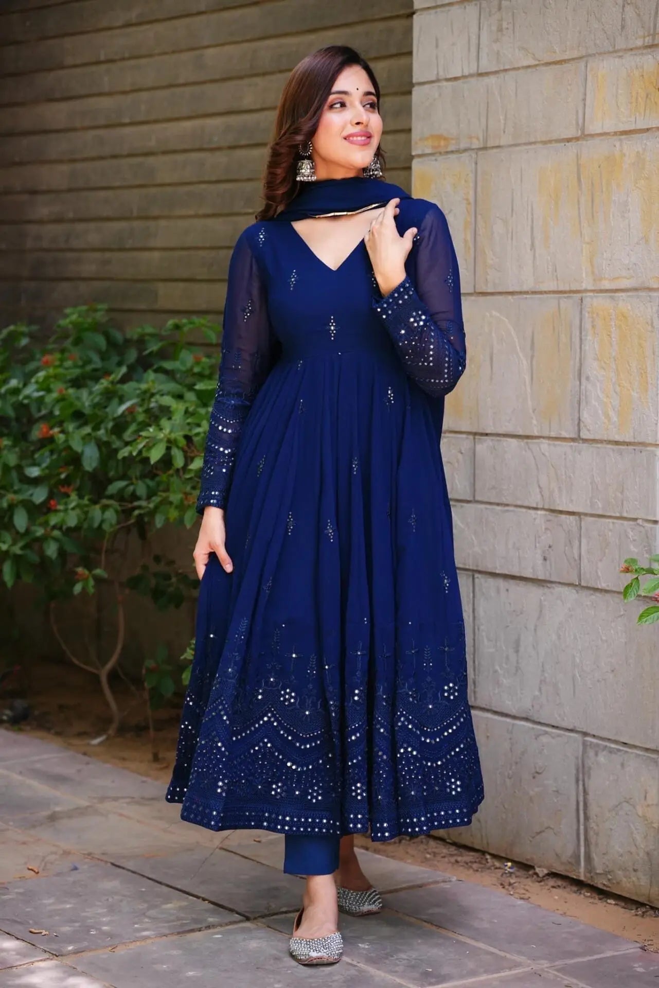 Royal Indigo Georgette Anarkali Set-serann