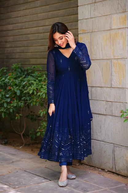 Royal Indigo Georgette Anarkali Set-serann