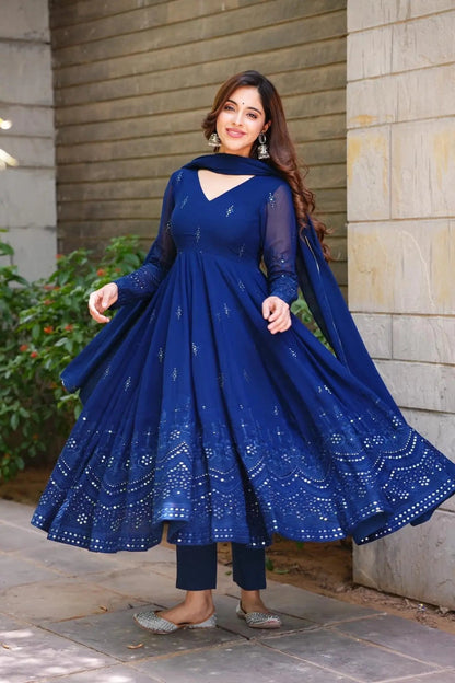 Royal Indigo Georgette Anarkali Set-serann