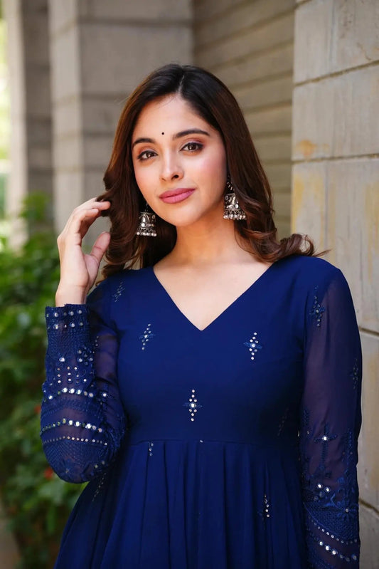 Royal Indigo Georgette Anarkali Set-serann
